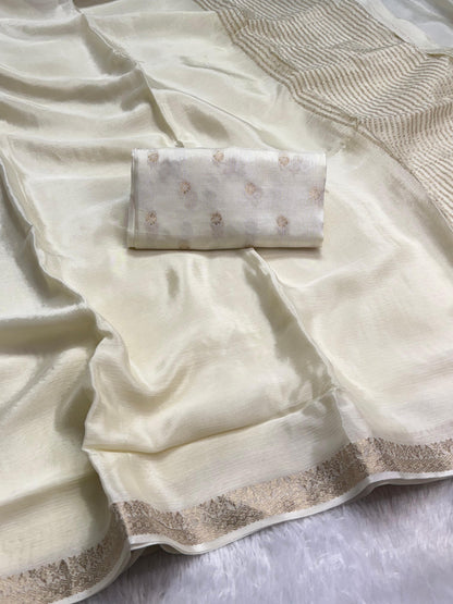 Soft viscous crushed chinon with zari border