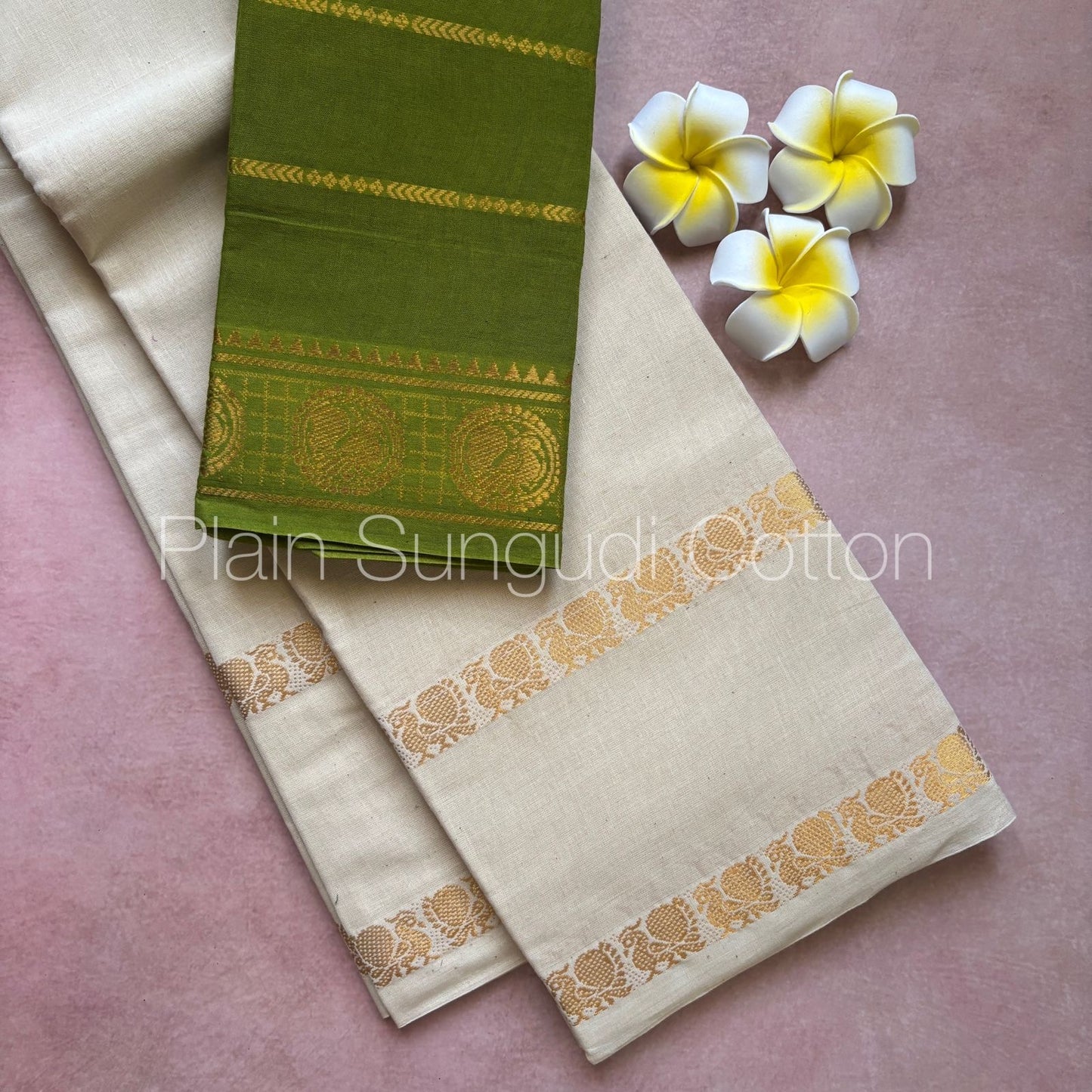 Pure plain sungudi cotton saree with double peacock border - white