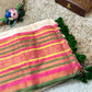 Premium pure mul cotton saree with green tassels and jacquard border