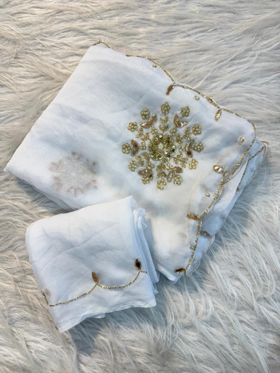 Soft two tone tissue silk with sequins and gotta patti work