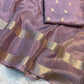 Beautiful soft viscous crape silk saree with double zari jacquard border and dola silk blouse piece