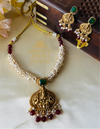 Clustered pearl Lakshmi necklace- Red beads