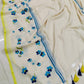 Pure mul cotton saree with blue floral embroidery