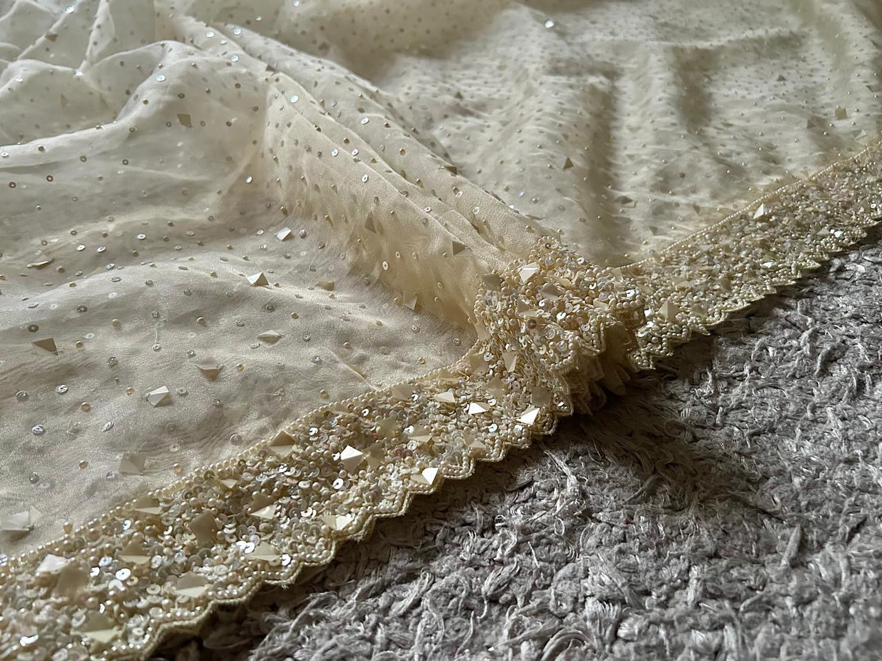 Pure tissue silk saree with pearl sequins handwork