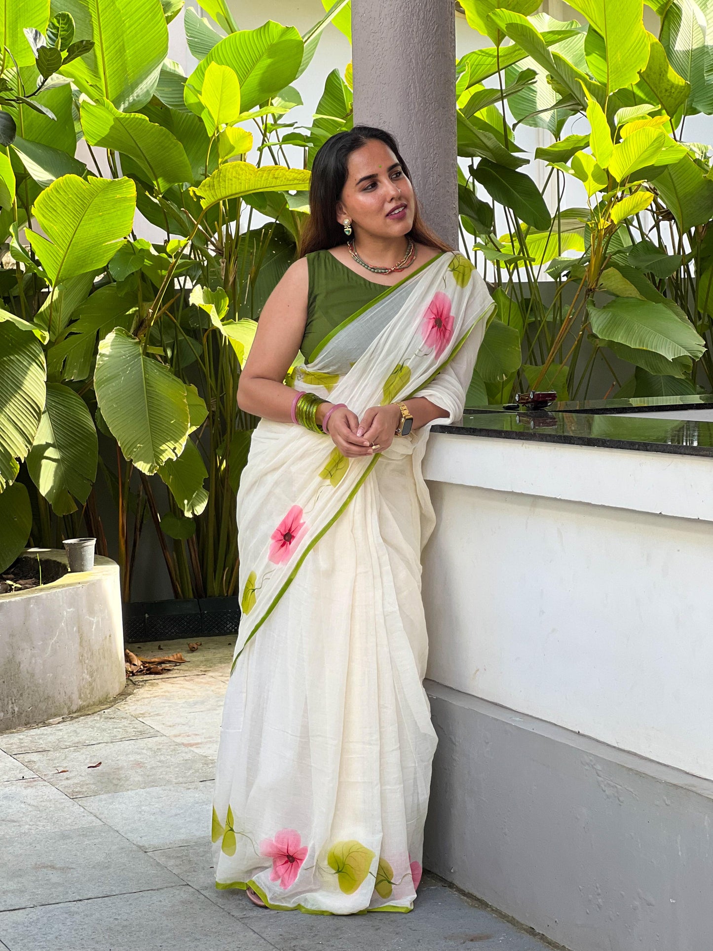 Pure mul cotton handpainted saree - Morning Glory