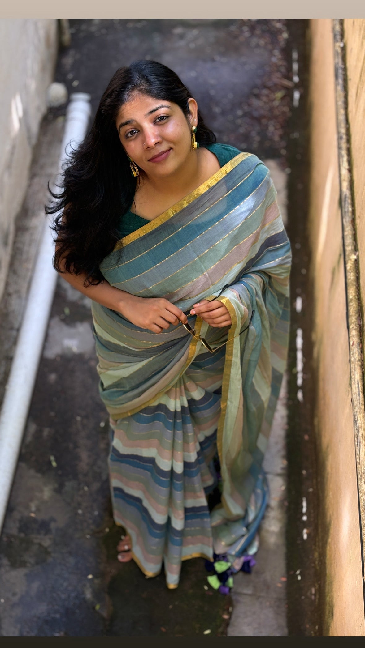 Soft authentic mul cotton saree with multi shades and zari lines - GB