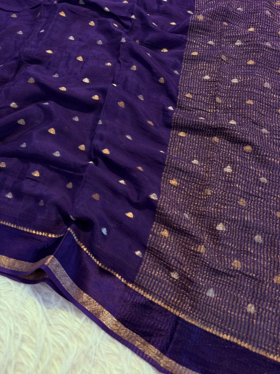 Soft viscous crushed chinon silk saree