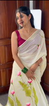 Pure mul cotton handpainted saree - globe amaranth