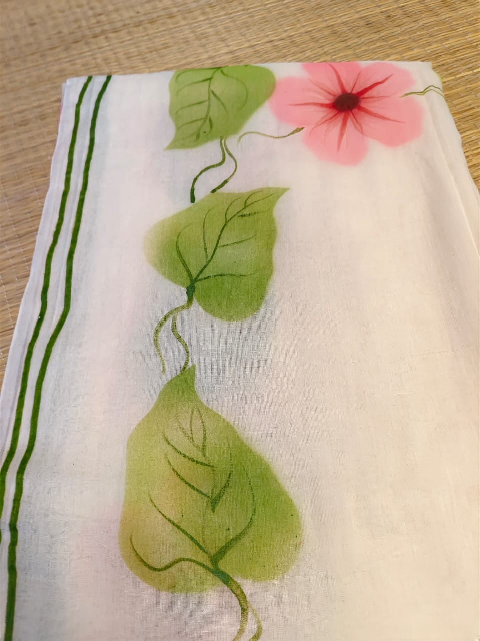 Pure mul cotton handpainted saree - Morning Glory