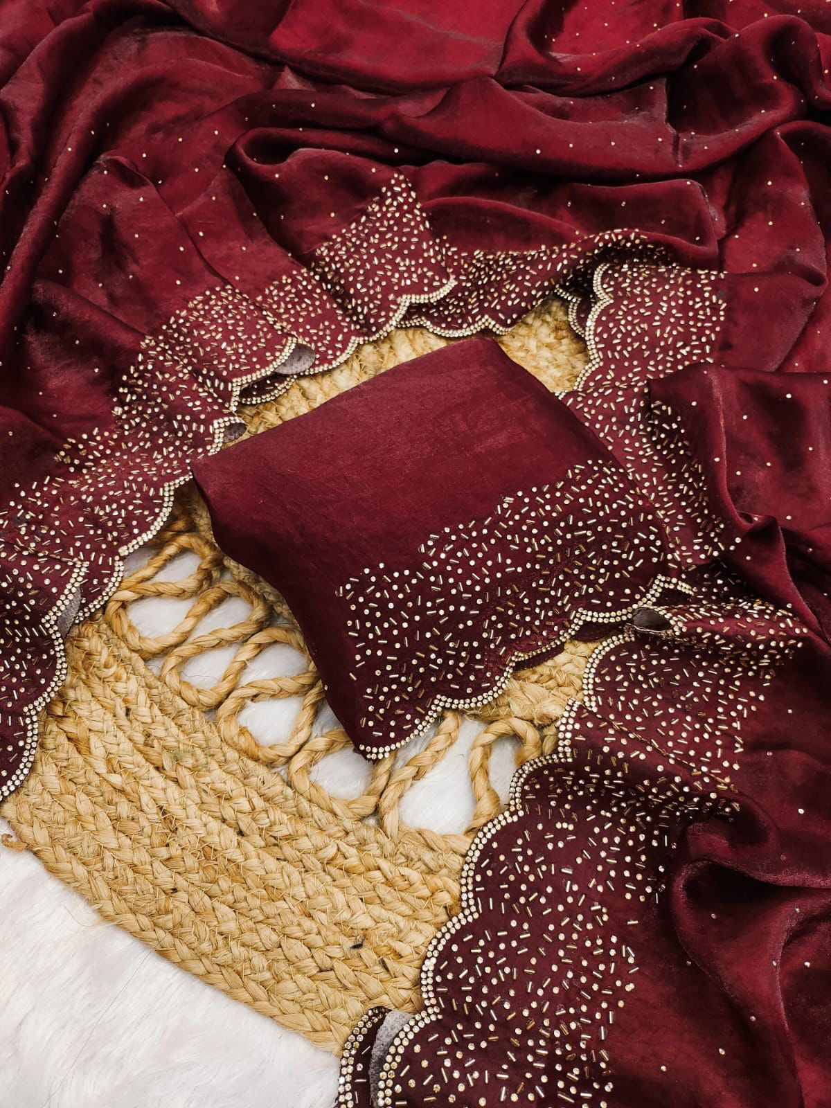 Premium space silk saree with cutdana work