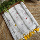 Pure mul cotton saree with cute prints and silver zari stripes