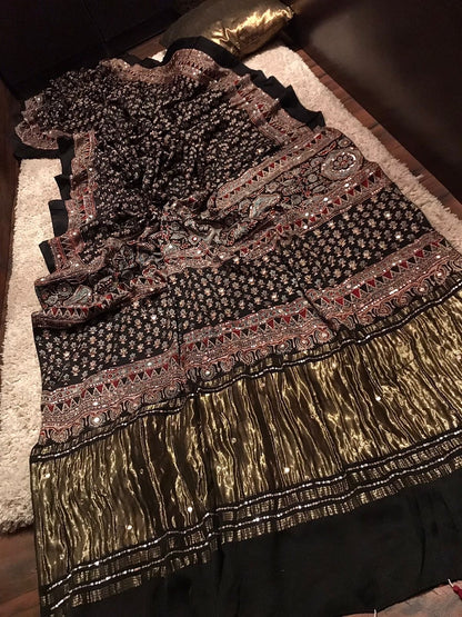 Pure Handblock ajrakh print mirror work modal silk saree (Prebooking 35 days)
