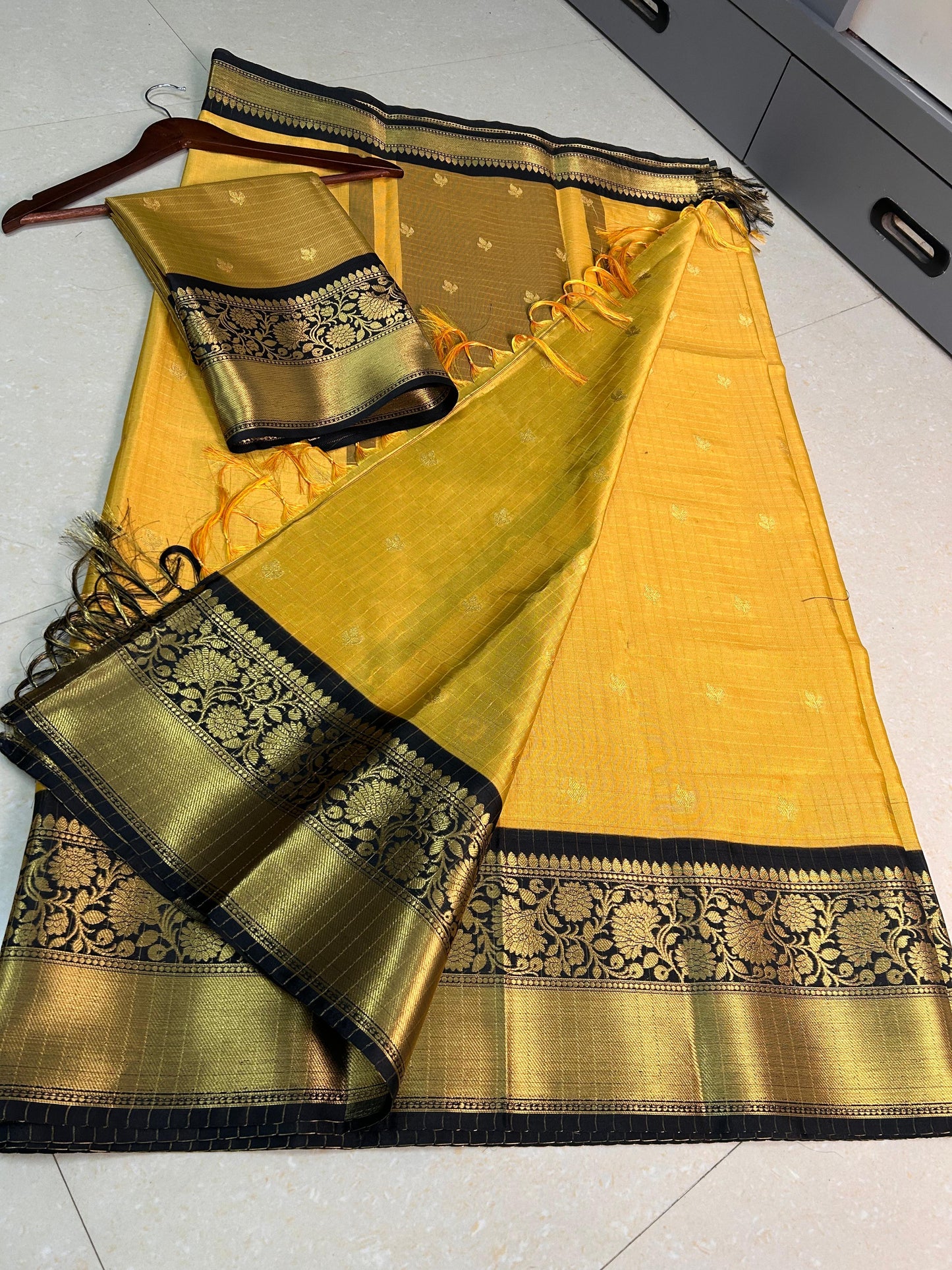 Beautiful semi katan Banarasi silk saree with contrast border