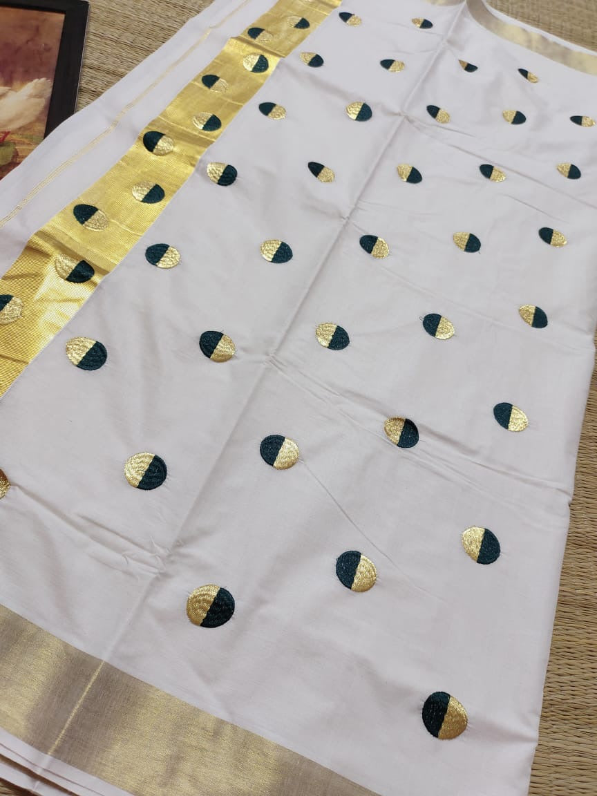 Polka weaved kerala cotton saree