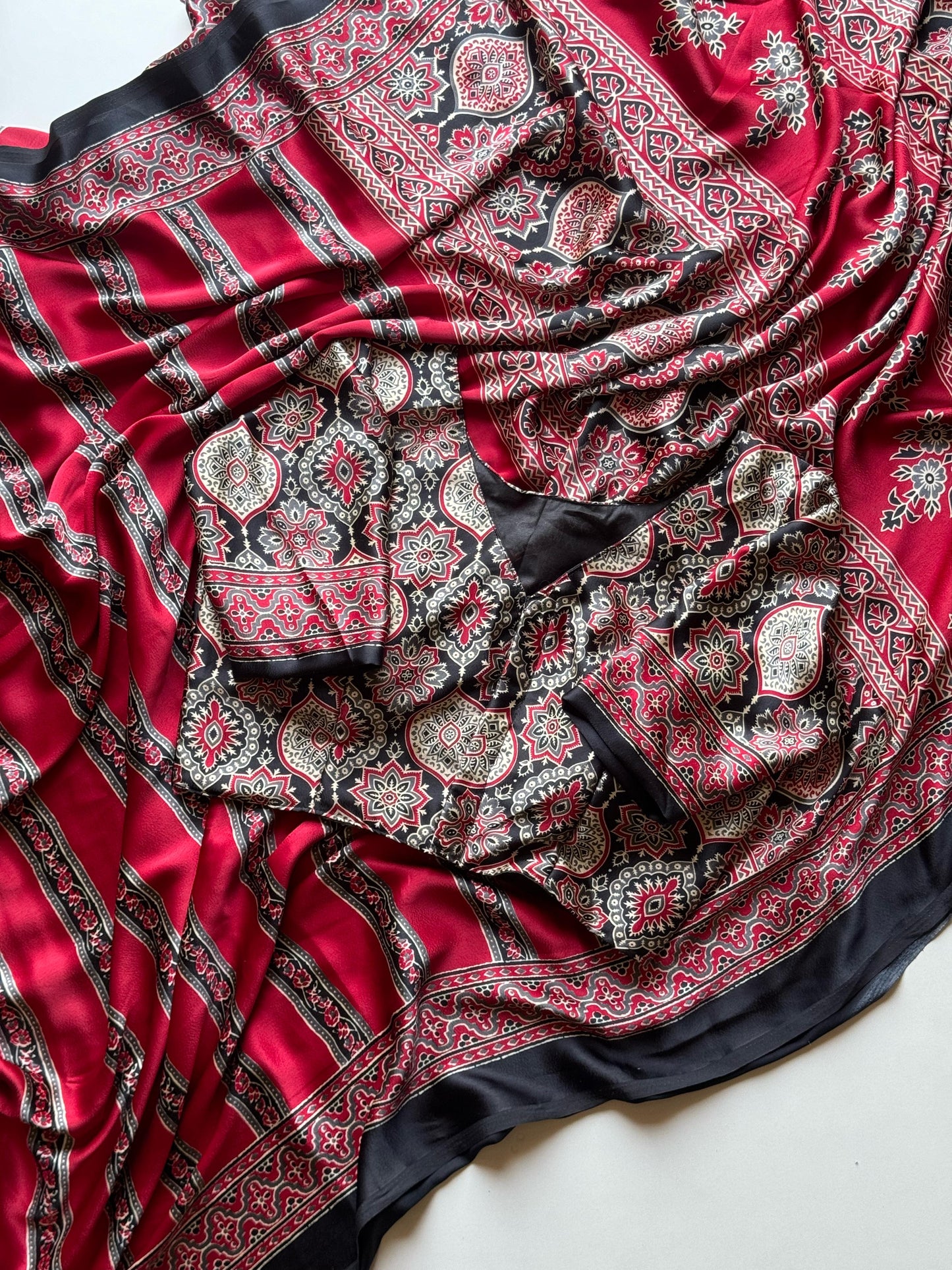 Semi modal silk saree with ajrakh prints