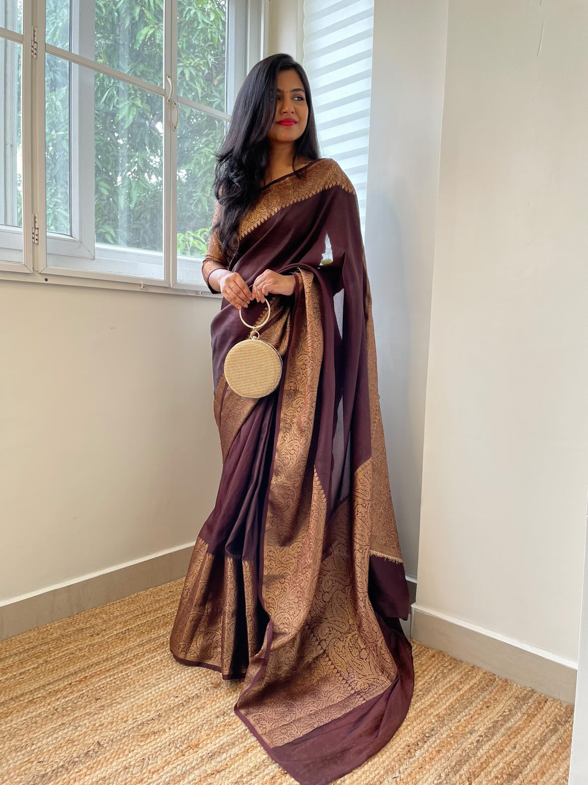 Gorgeous warm silk saree with broad border