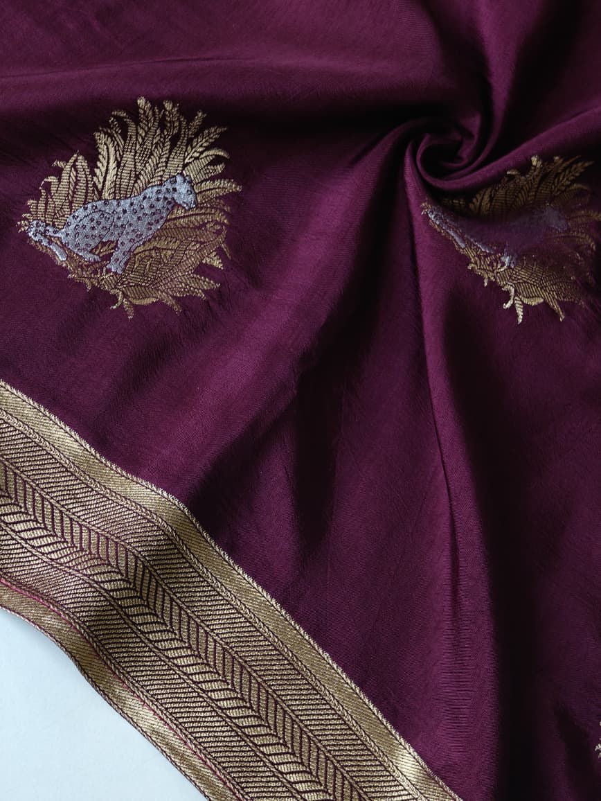 Soft viscous silk saree with jaguar motifs