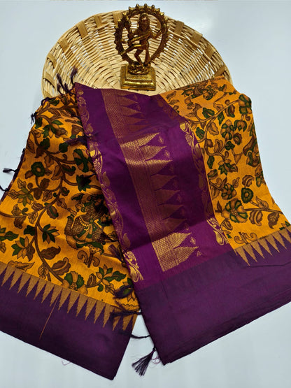 Premium silk cotton saree with kalamkari prints