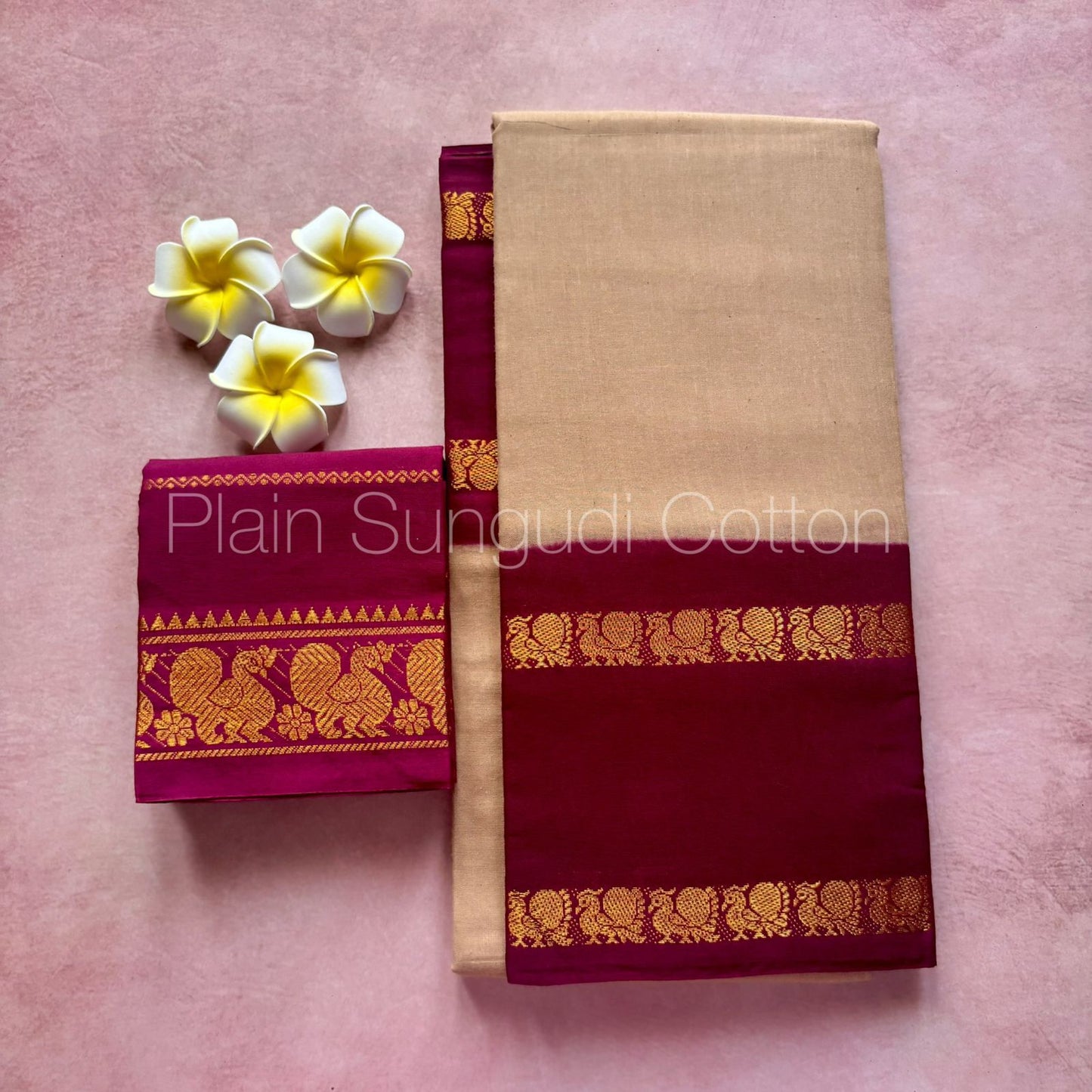 Pure sungudi cotton saree with contrast double peacock border