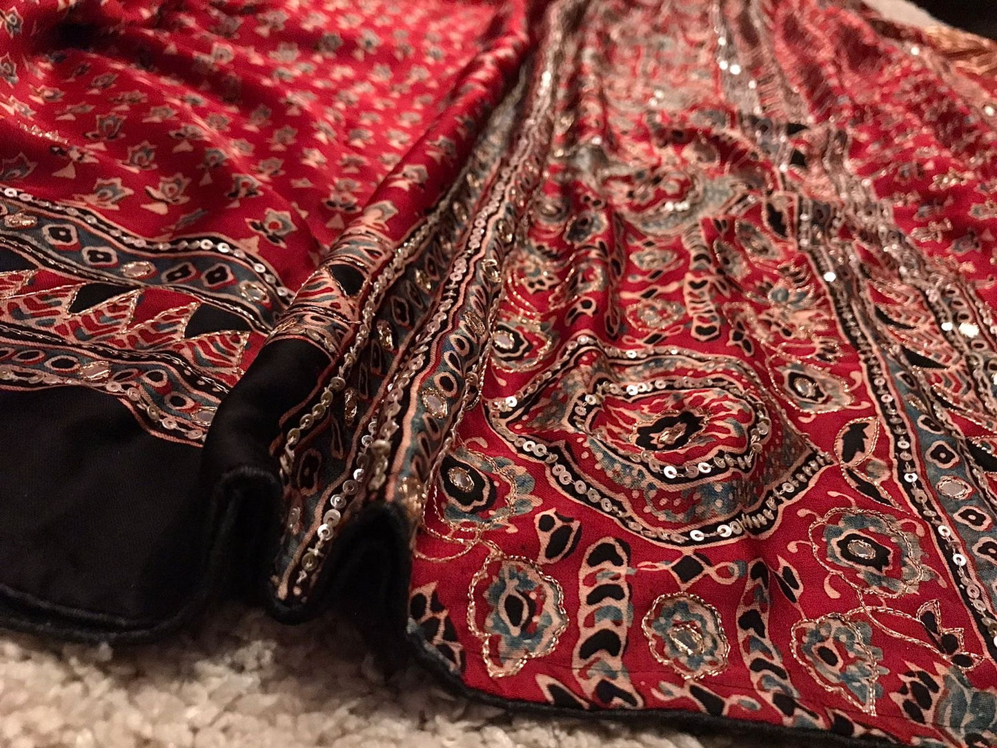 Pure Handblock ajrakh print mirror work modal silk saree (Prebooking 35 days)