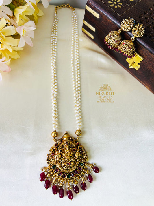 Lakshmi pearl haaram with red beads