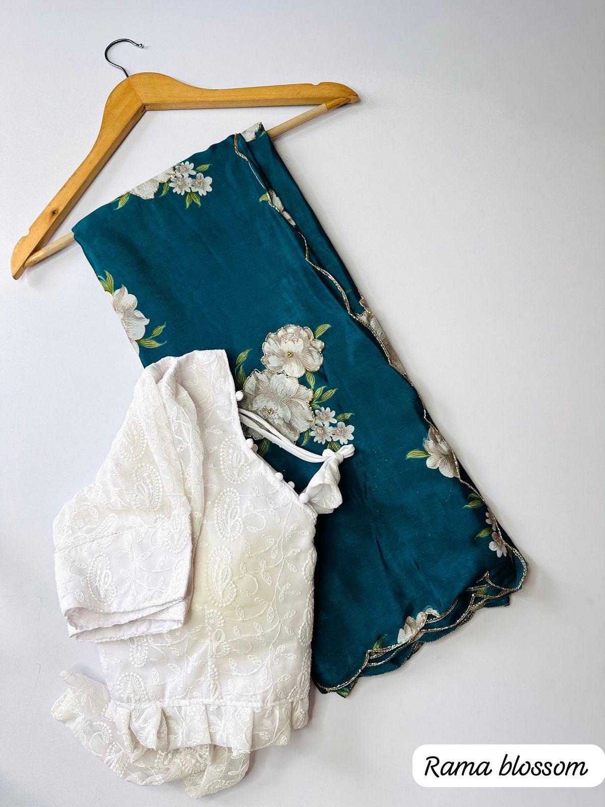 Floral chinon silk saree with embroidery