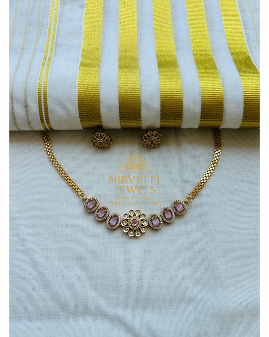 Premium Minimal flower stone choker - pastel pink