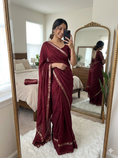 Beautiful viscous plain georgette saree with satin border and running blouse