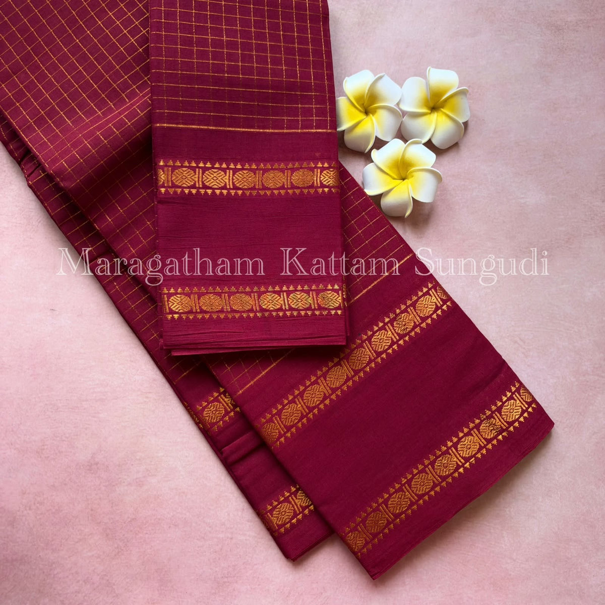 Premium pure sungudi cotton saree with checks and double rudraksham border