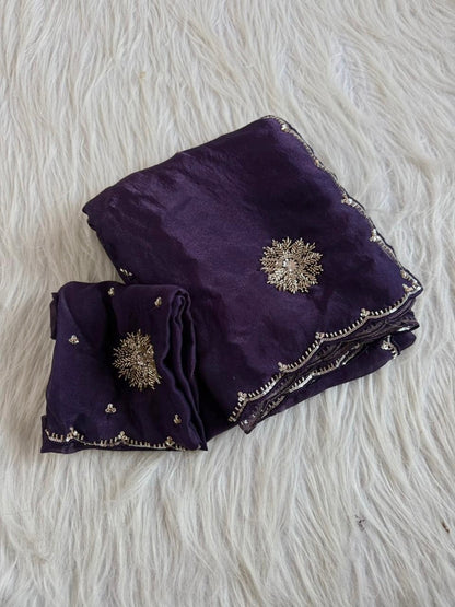Gorgeous moss nylon mix handwork saree with intricate beads and sequins buttas and border