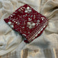Beautiful soft viscous georgette saree with zari checks weaving and maroon beads work blouse piece