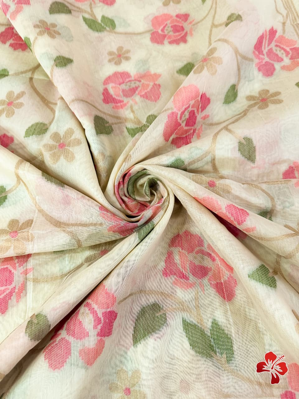 Jamdhani cotton saree with floral jaal resham and zari weavings