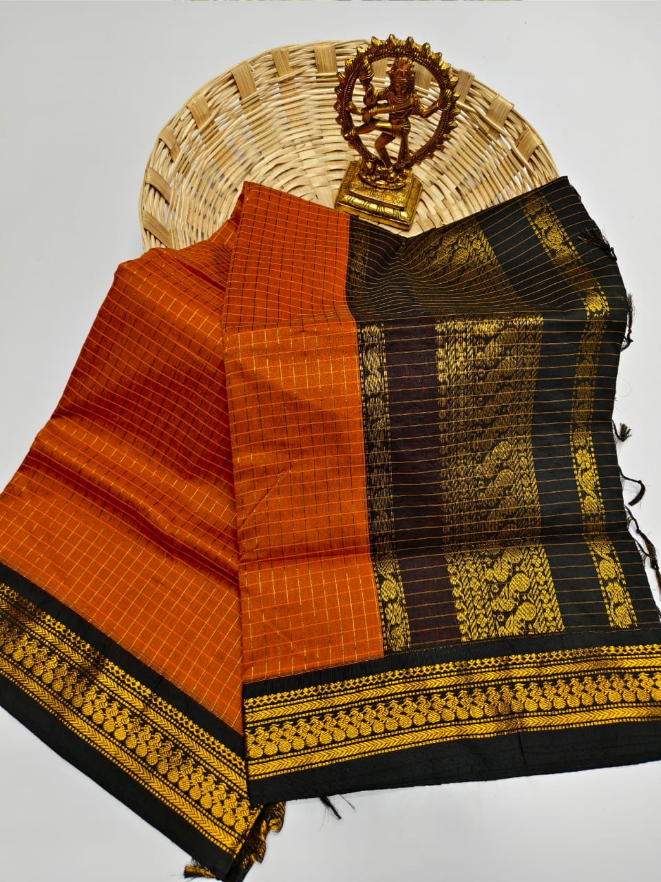 Premium silk cotton sarees with zari checks and contrast border