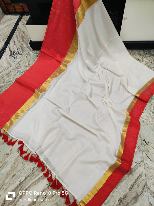 Soft Mul cotton saree - Red