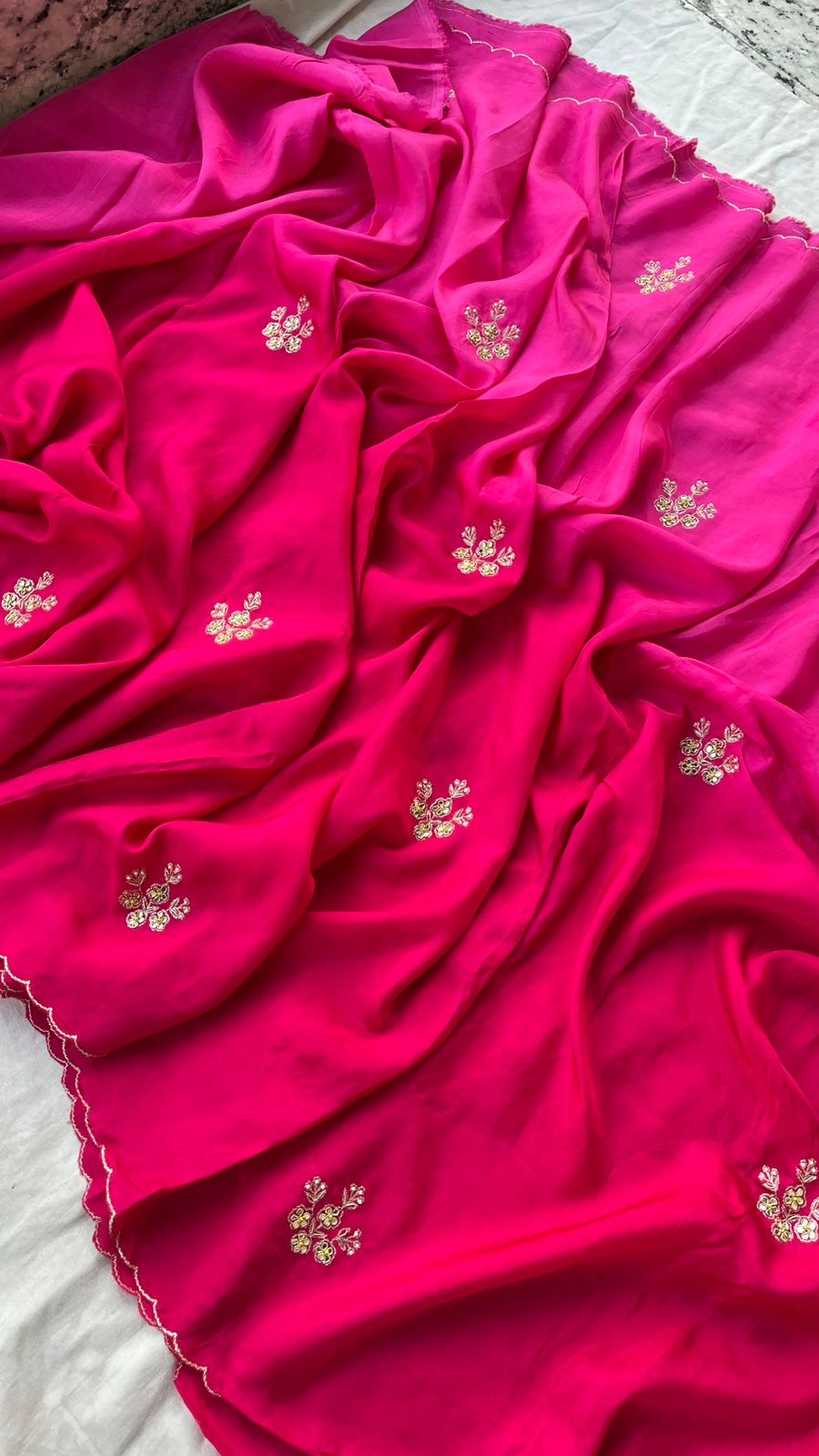 Pure munga silk ombré shaded saree with zardosi work