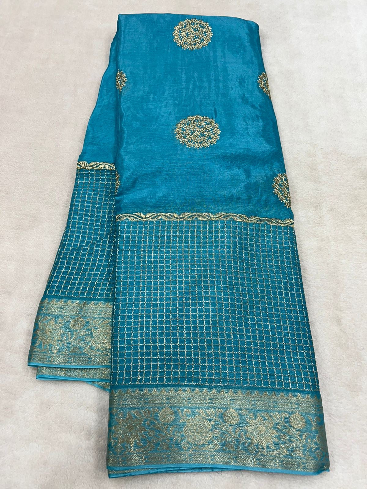 Diwali collections! Pure chinon silk saree with daman work!