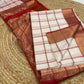 Beautiful pure Maheshwari silk cotton saree - white red checks