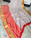 Pure mul cotton saree Big orange border