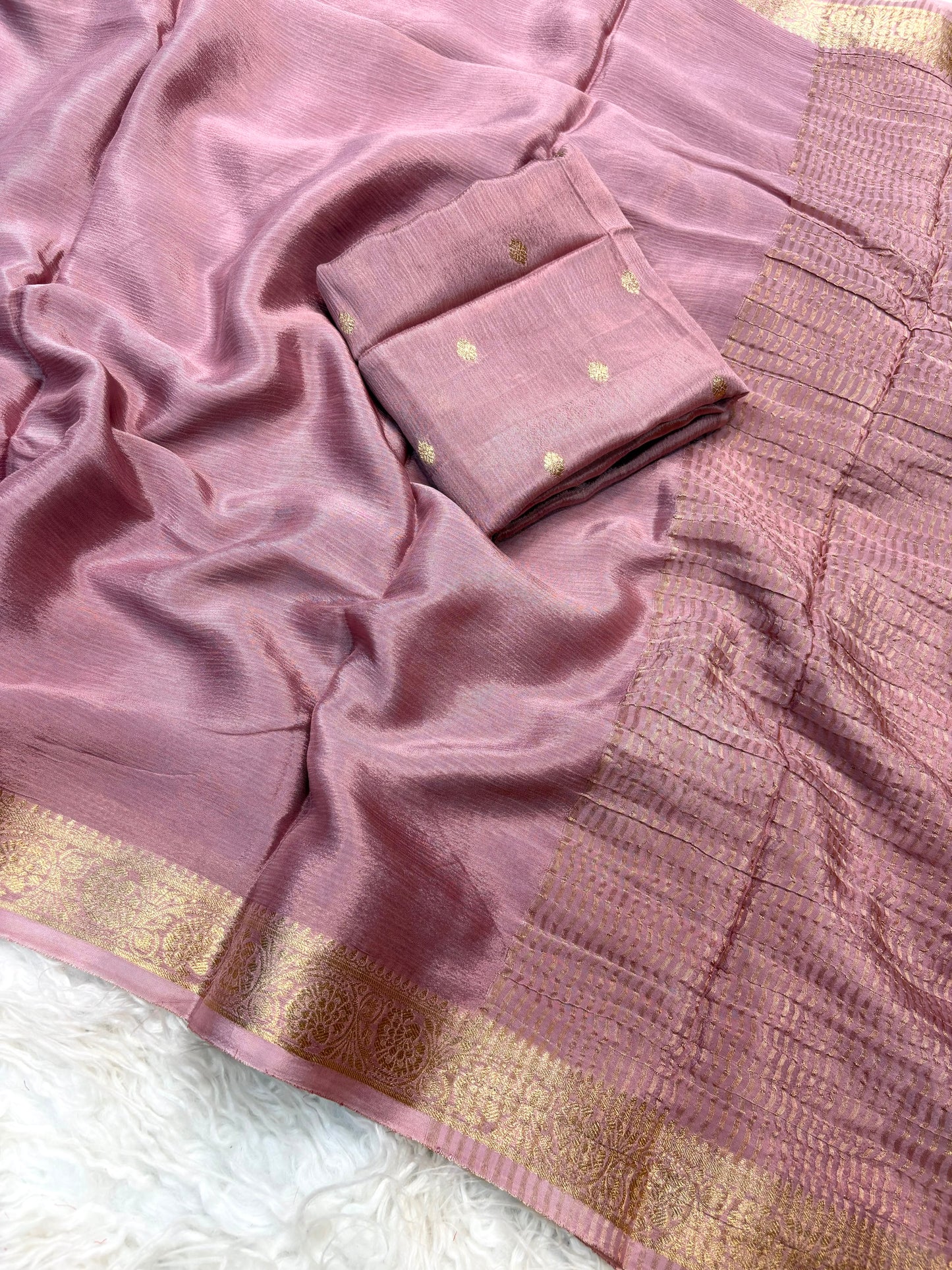 Soft viscose chinon silk saree with jacquard border - pastel shades