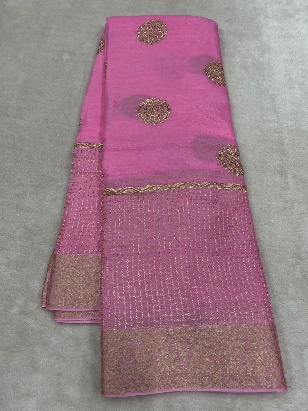 Diwali collections! Pure chinon silk saree with daman work!