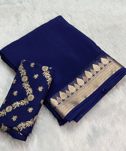Beautiful viscous georgette saree with zari border and dola silk blouse