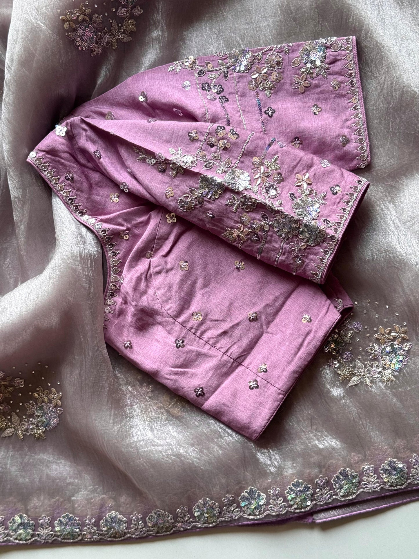 Premium organza saree with multi color sequins work