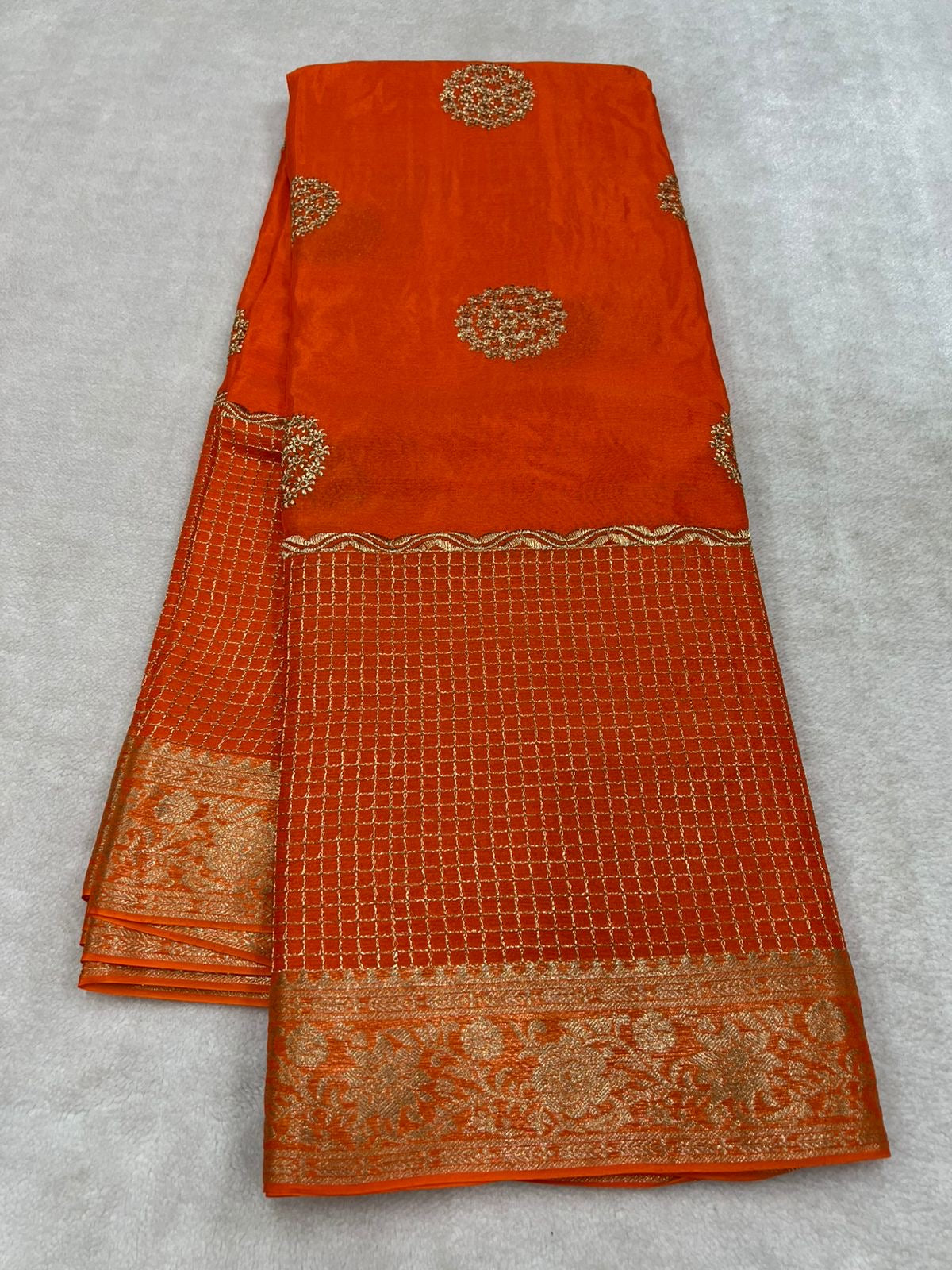 Diwali collections! Pure chinon silk saree with daman work!