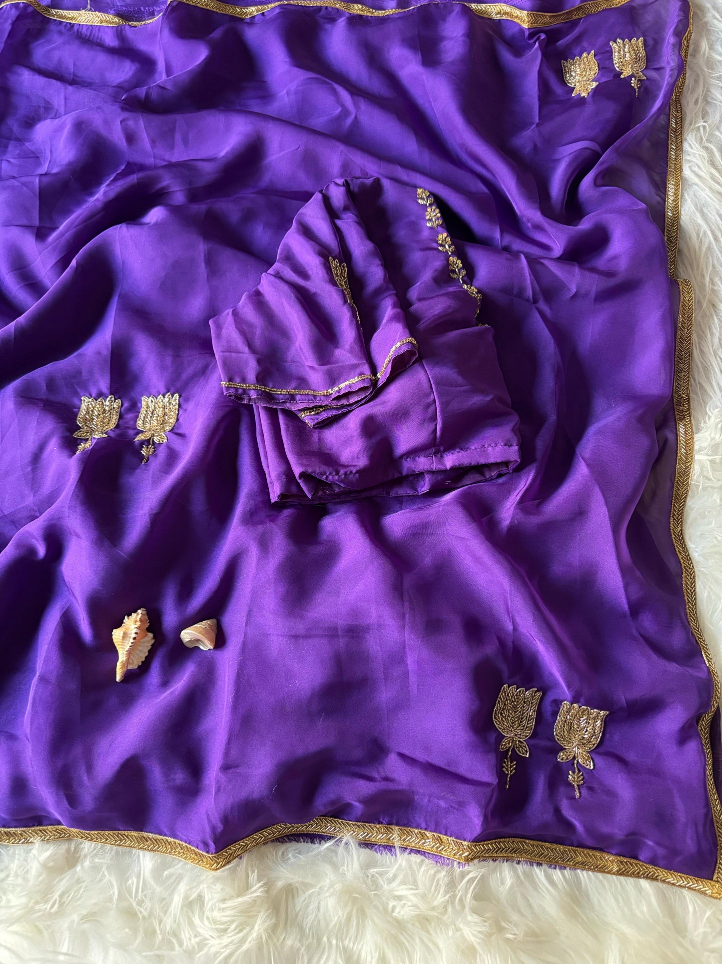Mrunal Thakur inspired purple handwork organza saree