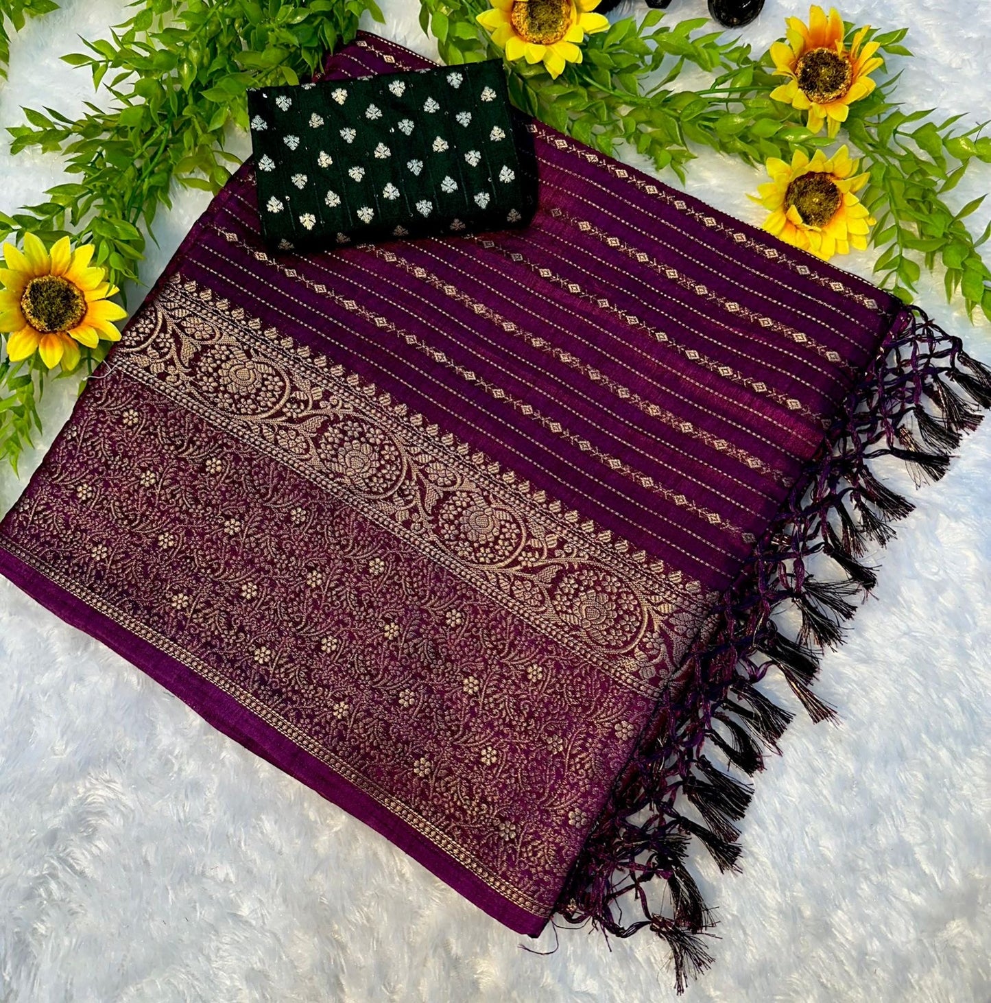 Beautiful semi dola silk sarees with zari lines