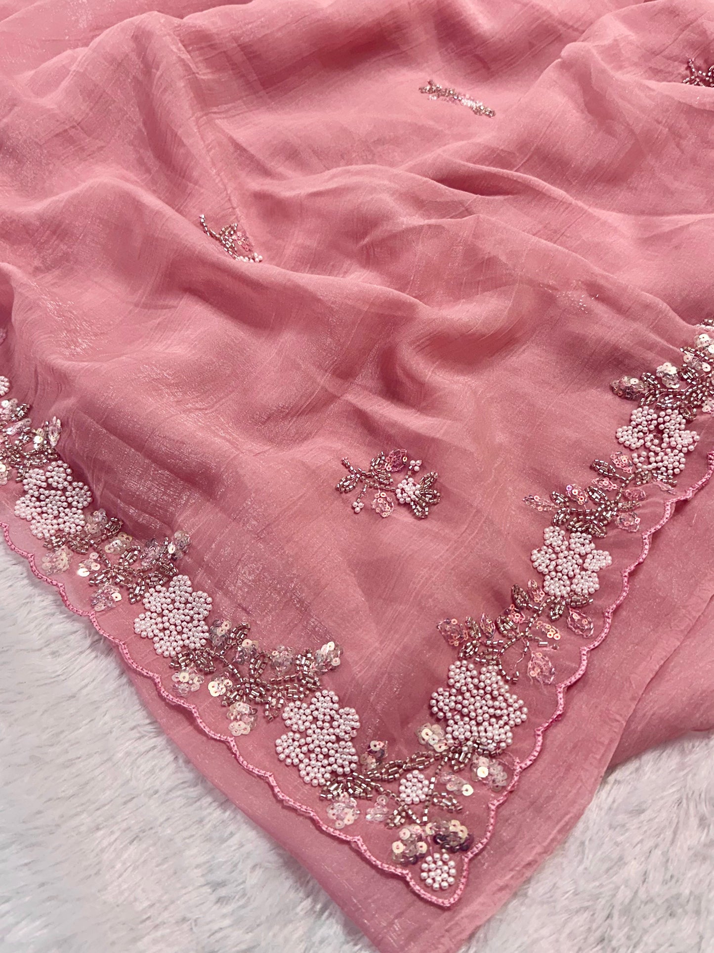 Soft crush tissue saree - pastel pink