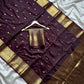 Beautiful semi katan Banarasi silk saree with buttis all over and zari pallu and blouse
