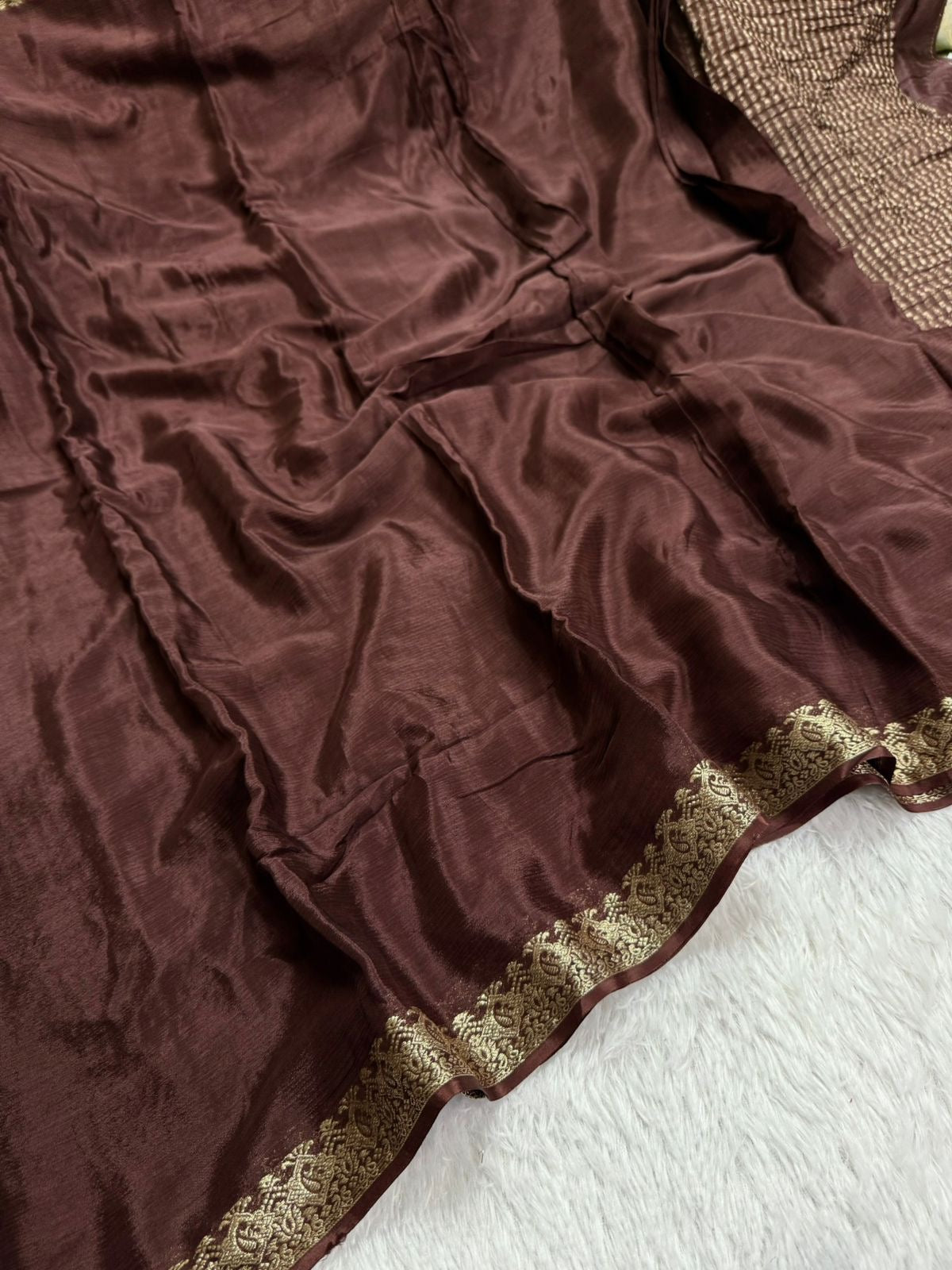 Beautiful viscous chinon saree with zari weaving border and viscous butta blouse
