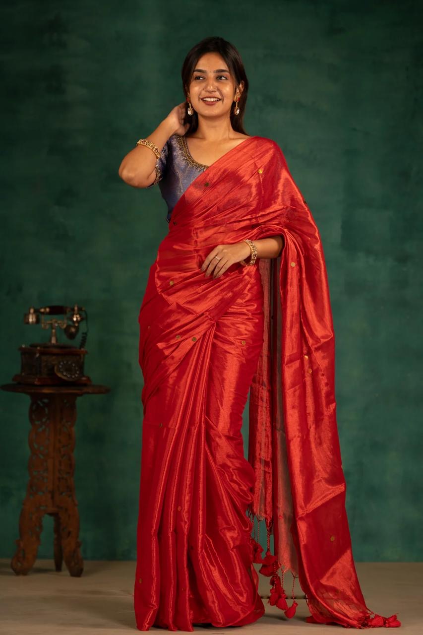 Pure mul tissue Raga saree with round sequins