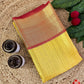Banarasi tissue kanchi style yellow saree with contrast red border